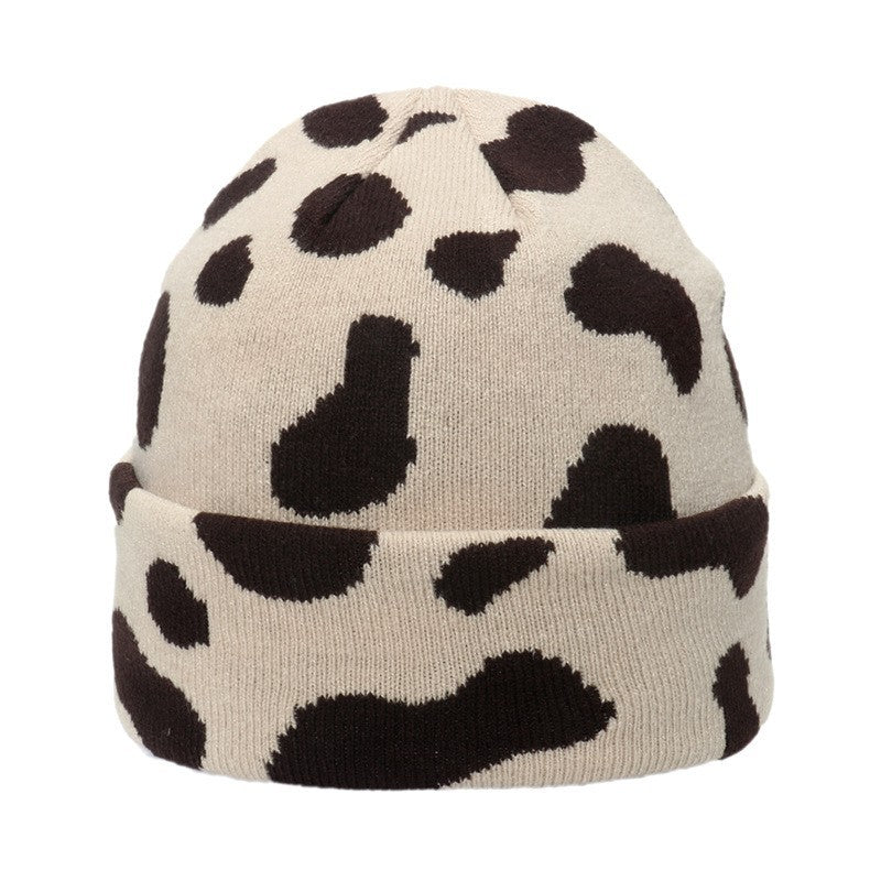 Wholesale Cute Leopard Print Cow Knitted Beanie